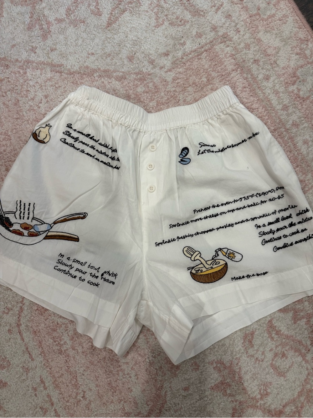 Anthropologie White Embroidered Recipe-Print Women’s Shorts